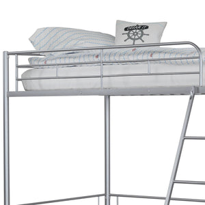 English Elm Twin Modern Loft Bed with Built-In Ladder for Space-Saving Study, Storage or Play Area, Metal Frame Silver 81 L x 14 W x 8 H B2741P348864