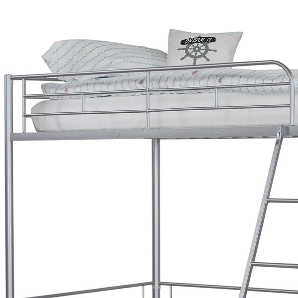 English Elm Twin Modern Loft Bed with Built-In Ladder for Space-Saving Study, Storage or Play Area, Metal Frame Silver 81 L x 14 W x 8 H B2741P348864