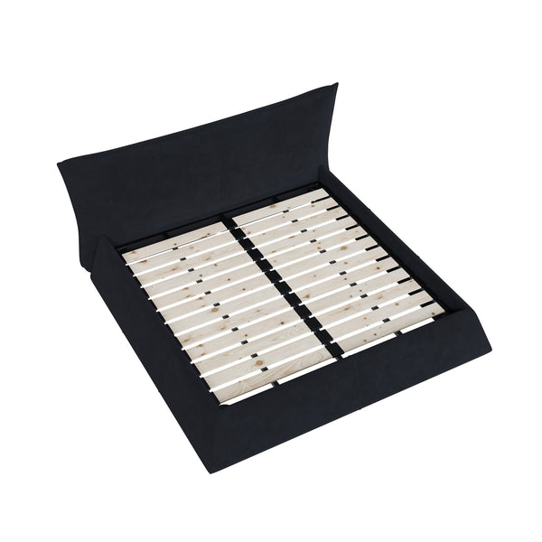 English Elm King Size Upholstered Platform Bed With Unique Velvet Headboard, Sturdy Frame & Luxurious Comfort W1885S00028