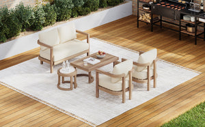 English Elm Christopher Knight Home® - 5-Pieces Acacia Wood Patio Set with Plush Beige Cushions, Coffee & End Tables, Durable Outdoor Seating N780P7230308