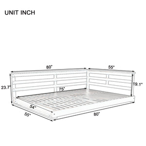 English Elm TOPMAX Acacia Wood Porch Swing Bed with 96" Hemp Ropes, Open-Side Minimalist Patio Lounger, 350lb Capacity Black N717P265860B