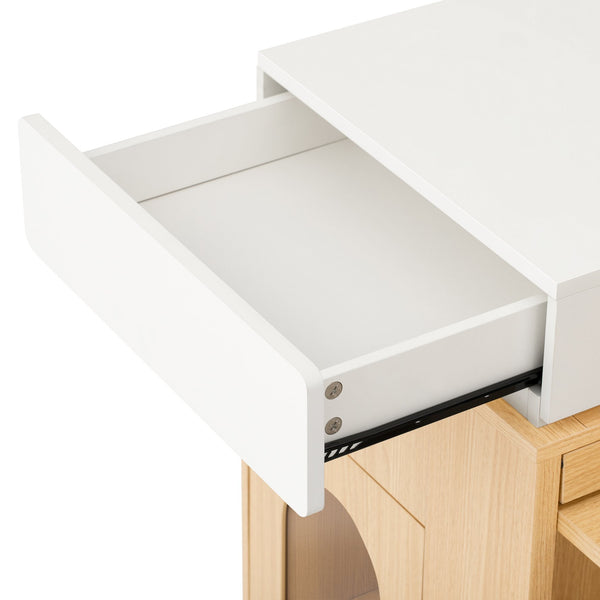 English Elm [video] Trexm Extendable Kitchen Island with Power Outlet Drawers and Rolling Base XW000028AAN
