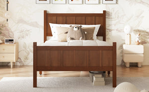 English Elm Twin Platform Bed Vertical Slat Headboard Farmhouse Shaker Wood Grain Finish Bedroom Dark Walnut N733P422478P
