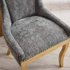 English Elm Chenille Modern Dining Chair with Curved Gold-Plated Legs, Rivet Trim, Textured Upholstery Comfort Gray W1143P332686