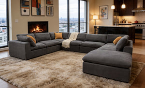 English Elm Coffee Bean Textured Modular Sectional Sofa Low Profile Living Room Contemporary Light Gray B2748S00072