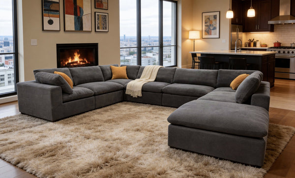English Elm Coffee Bean Textured Modular Sectional Sofa Low Profile Living Room Contemporary Light Gray B2748S00072
