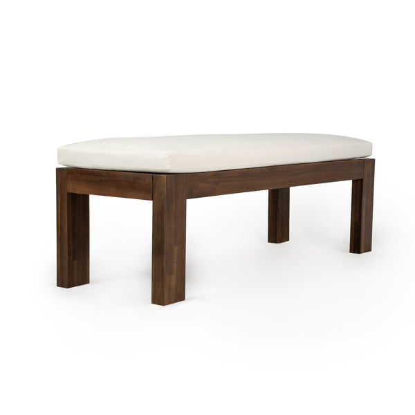 English Elm Trexm Outdoor Acacia Wood Dining Set Seats Six with Umbrella Hole and Cushioned Bench Beige,Mocha TM000028AAP