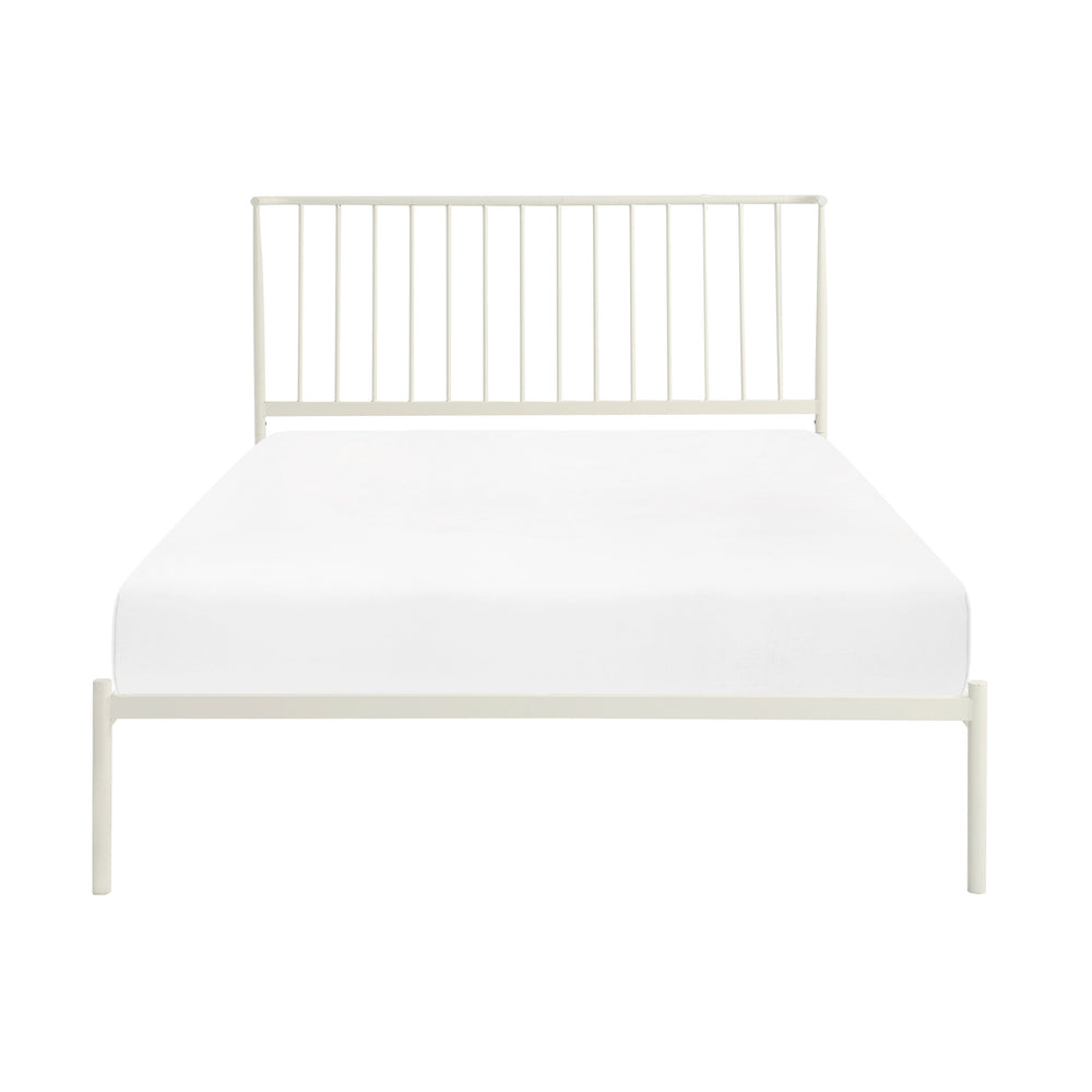 English Elm Metal Queen Platform Bed Matte Powder Coat Angled Headboard Low Profile Frame White B011P261198