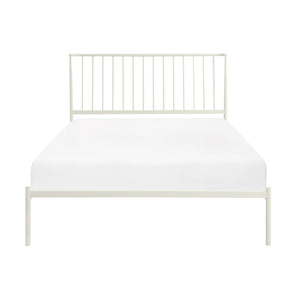 English Elm Metal Queen Platform Bed Matte Powder Coat Angled Headboard Low Profile Frame White B011P261198