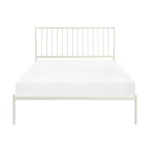 English Elm Metal Queen Platform Bed Matte Powder Coat Angled Headboard Low Profile Frame White B011P261198