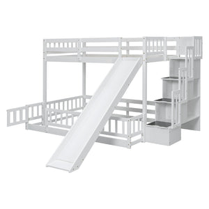 English Elm Twin Over Full Bunk Bed With Slide & Storage Staircase - Stylish Pine Bed With Safety Guardrails, White W504S00185-GIGA