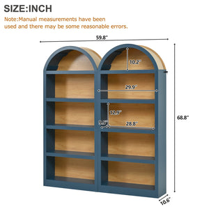 English Elm On-trend Farmhouse Two-tone Bookcase Set Arched Fabric Crown Open 5-tier Shelving Blue N721P411205C