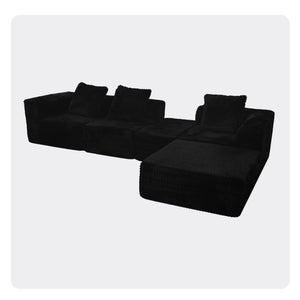 English Elm Modular Plush Velvet Sectional Sofa 4-Seat Cloud Couch with Oversized Chaise, Stain-Resistant Comfort Black W3341P346293