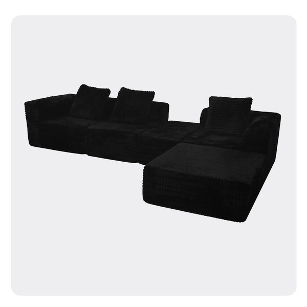 English Elm Modular Plush Velvet Sectional Sofa 4-Seat Cloud Couch with Oversized Chaise, Stain-Resistant Comfort Black W3341P346293