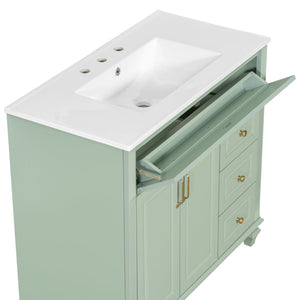 English Elm 36" Forest Green Rubberwood Bathroom Vanity with Ceramic Sink and Golden Hardware N725P356069F