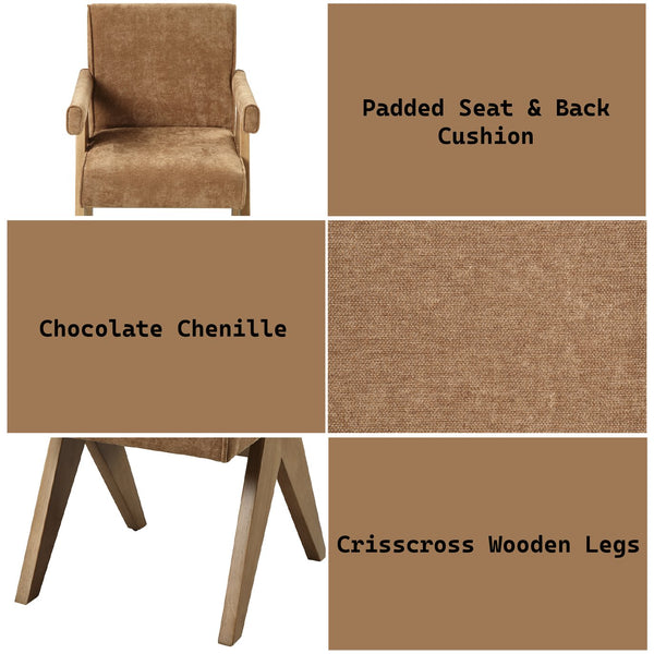 English Elm Zoey Plush Chenille Side Chair with Oak Veneer Frame, Padded Seat & Back for Comfortable Dining Chocolate 28.74 L x 24.8 W x 28.35 H B2726P402038