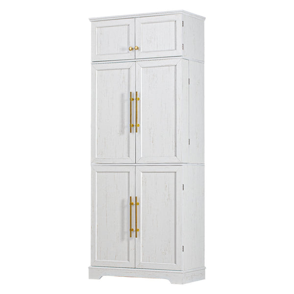 English Elm K&k Farmhouse Pantry Cabinet Tall Freestanding Kitchen Storage with Drawers Shelves White N707P356567W