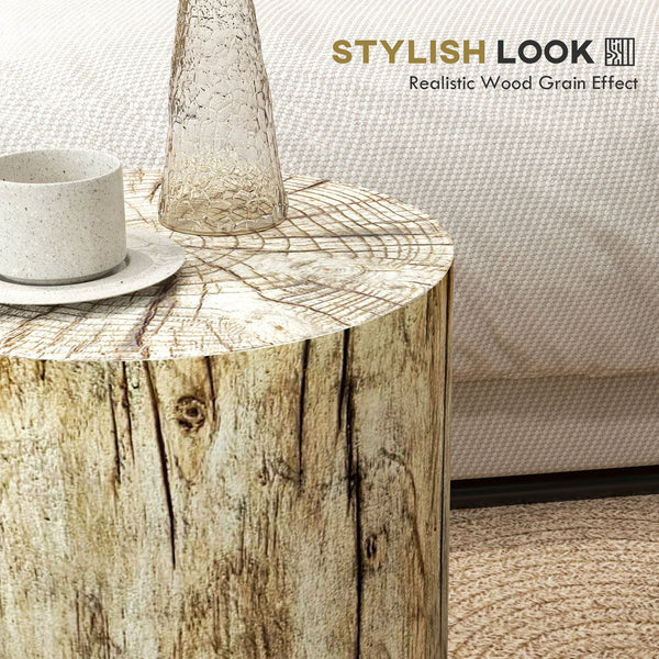 English Elm HOMCOM Rustic Tree Stump Stool Concrete Side Table with Wood Grain Finish, Waterproof 198 lb Capacity W2225P200675