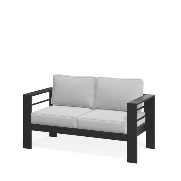 English Elm 52" Outdoor Iron Loveseat with Olefin Cushions for Patio Deck or Poolside Use Black+Grey B082P455109
