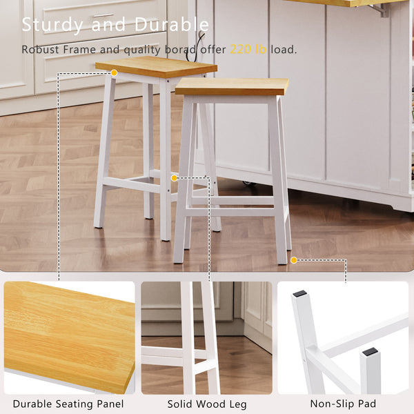 English Elm K&K 48in Kitchen Island Set with 2 Stools, Built-In Power Station, Drop Leaf & Ample Storage Space White N707S000015W