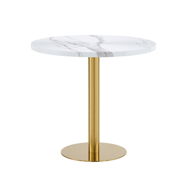 English Elm 31.5 Inch Round Dining Table Dark Grain Mdf Top Metal Base for Small Spaces White+Gold W1151P235231