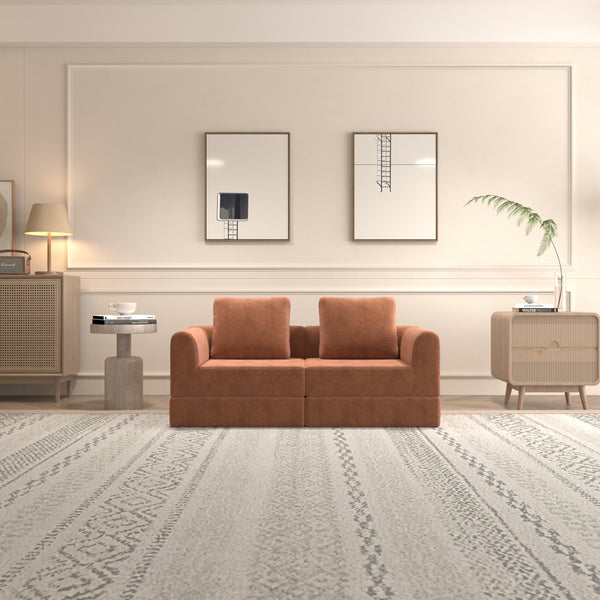 English Elm Convertible Folding Sofa Bed Brick Red Corduroy, Space-Saving Memory Foam Sleeper Couch for Small Spaces W1960S00011