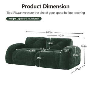 English Elm Three Seater Chenille Sofa with Ottoman Solid Wood Base Tufted Arms Living Room Green W714S01641