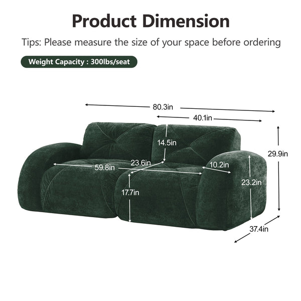 English Elm Three Seater Chenille Sofa with Ottoman Solid Wood Base Tufted Arms Living Room Green W714S01641