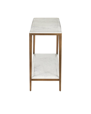 Currey & Company Oblique Marble Console Table – Elegant Antique Brass Frame With Floating White Lilac Marble Top White White Lilac Marble ,Iron ,Engineered Wood 4000-0238-currey-company