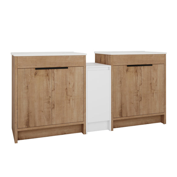 English Elm 72 Inch Freestanding Bathroom Vanity With Ceramic Sink, Soft-Close Doors, And Ample Storage Space W999S00323