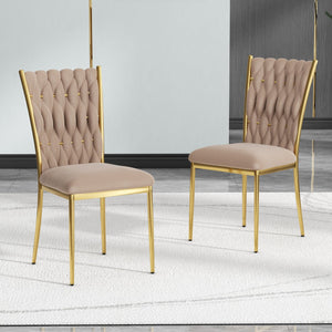 English Elm Modern Velvet Dining Chairs Set of 2 with Gold Legs Curved Back Foam Cushion W210P376368