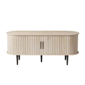 English Elm Tv Stand 47 Inch Mid-century Console with Fluted Sliding Door and Tapered Wood Legs W2641P442533