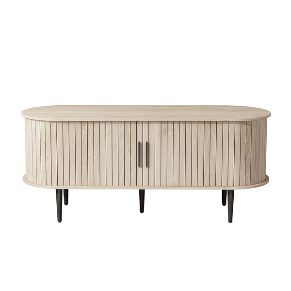 English Elm Tv Stand 47 Inch Mid-century Console with Fluted Sliding Door and Tapered Wood Legs W2641P442533