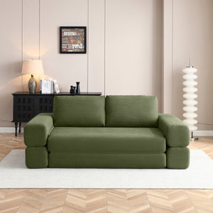 English Elm 81'' Corduroy Floor Sofa Convertible Loveseat Futon Sleeper with Foam Fill and Pillows Green W1117P459731