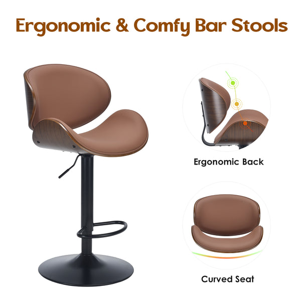 English Elm Counter Height Stools Set of 2 Mid-century Metal Legs Ergonomic Kitchen Island Seating Brown T3623P430919