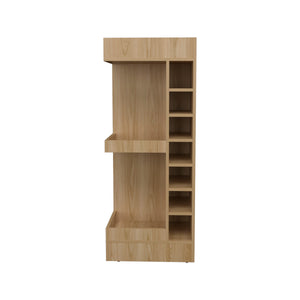 English Elm Lyman Corner Bar Cabinet 46" Tall with 14 Bottle Cubbies, 3-Tier Storage, Open Shelves, Modern Finish Oak 32.2 L x 59 W x 12 H B070P254768