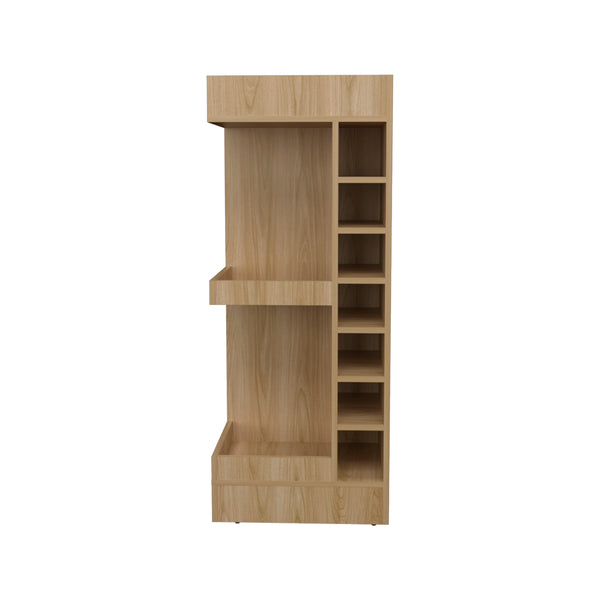 English Elm Lyman Corner Bar Cabinet 46" Tall with 14 Bottle Cubbies, 3-Tier Storage, Open Shelves, Modern Finish Oak 32.2 L x 59 W x 12 H B070P254768