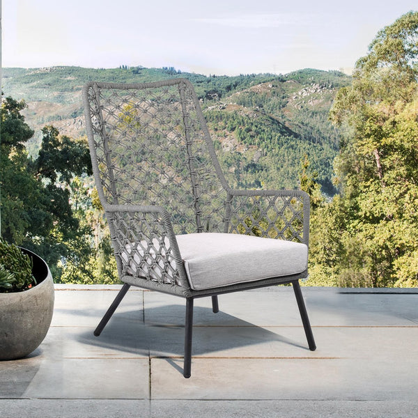 English Elm Marco Rope Weave Steel Lounge Chair Handcrafted for Outdoor Patio or Living Room B2736P464888