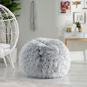 English Elm Christopher Knight Home® - Hawley Silver Gray Faux Fur 3-Foot Bean Bag Chair – Ultra Fluffy Cozy Foam-Filled Lounger, 34" N778P185630S