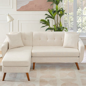 English Elm 80" Velvet L Shaped Couch Sofa - Mid-Century 3-Seat Sectional with Wide Chaise, Tufted, Durable Wood Frame T2694S00052