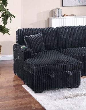 English Elm Modern Corduroy Sectional Sleeper Sofa with Dual Storage Chaises for Living Rooms B011S02165
