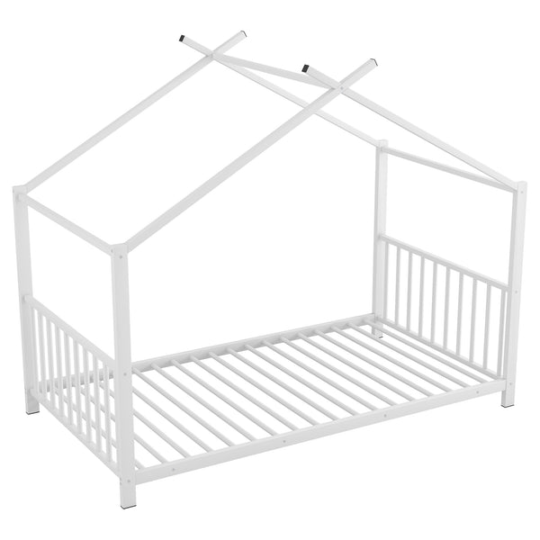 English Elm Twin Metal House Platform Bed with Slat Kit for Kids Sleepovers Sturdy Frame Elegant Silhouette 63.8"H White MF322835AAK