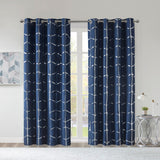 Intelligent Design Raina Casual Total Blackout Metallic Print Grommet Top Curtain Panel ID40-1810 Navy/Silver