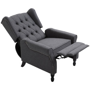 English Elm HOMCOM Vintage Tufted Wingback Recliner Chair with Retractable Footrest, Linen Upholstery, Grey - Adjustable Comfort and Solid Frame W2225P217220