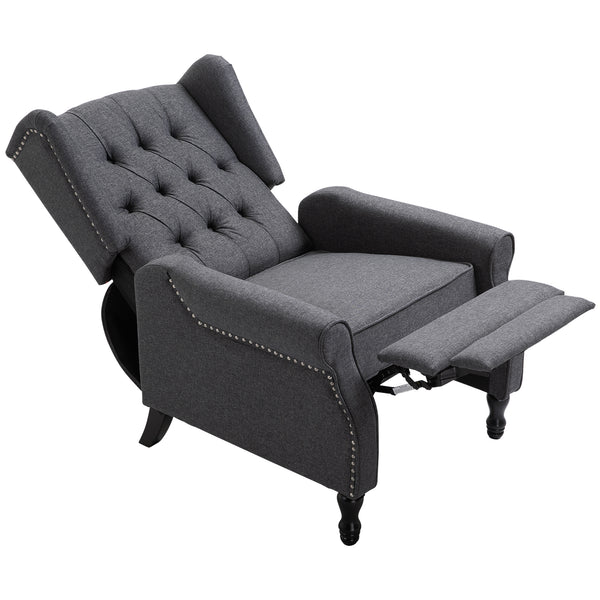 English Elm HOMCOM Vintage Tufted Wingback Recliner Chair with Retractable Footrest, Linen Upholstery, Grey - Adjustable Comfort and Solid Frame W2225P217220