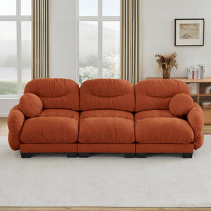 English Elm Pleated Chenille Three Seater Modular Sofa with Ergonomic Foam and Curved Armrests Orange W5656S00067