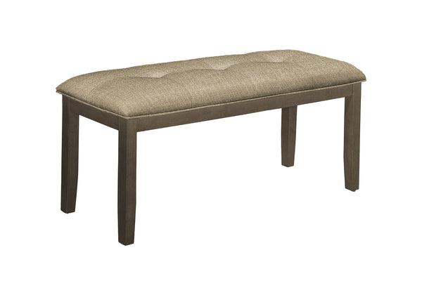 English Elm Bench, Tufted Brown Fabric Seat Grey Solid Wood Frame Transitional Entryway Dining B2710P461716