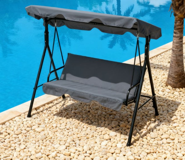 English Elm Outdoor 3 Person Canopy Swing with Steel a Frame Cushioned Seat and Uv Shade T3971P419089