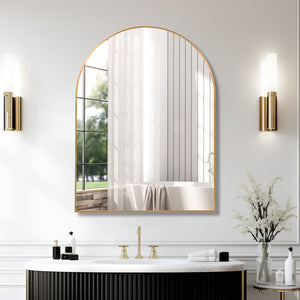 English Elm 30x40 Arched Bathroom Mirror with Anti-Rust Metal Frame, Shatterproof 4mm HD Glass & Easy Mounting Gold W2203P310336