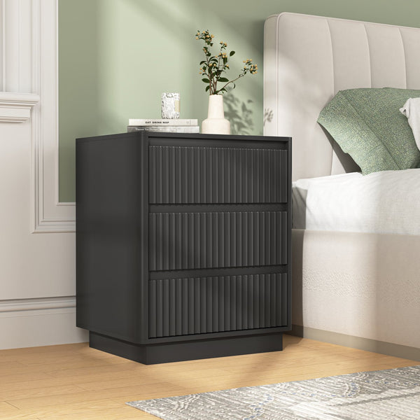 English Elm (set Set of 2 Modern End Tables with Usb-c Charging and Three Drawer Storage for Any Room Black W409P414473